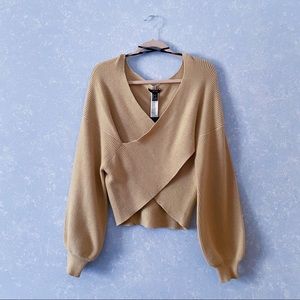 Forever21 Beige Cropped Cris Cross Sweater